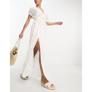 ASOS Maternity White V-Neck Maxi Dress Butterfly Sleeve Empire Waist Boho
